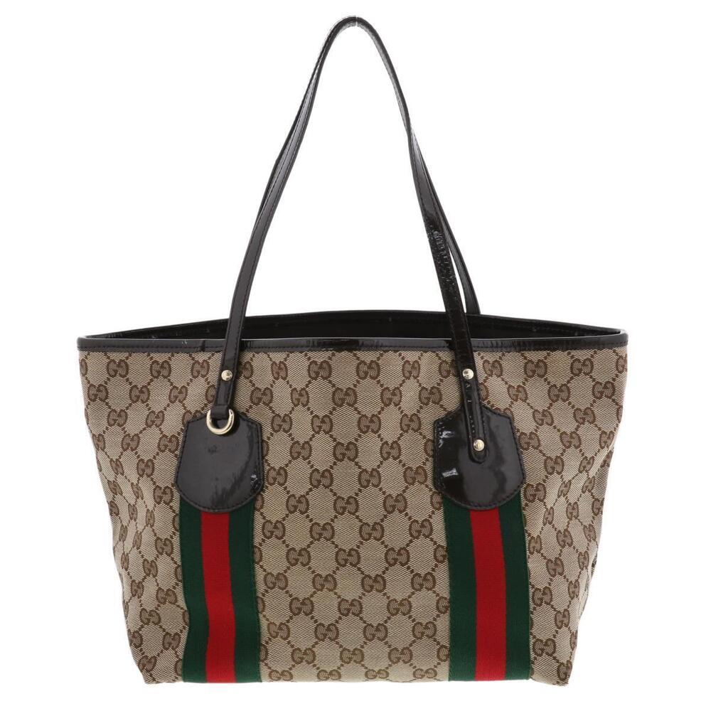 GUCCI GG Canvas Webbing Tote Bag Beige